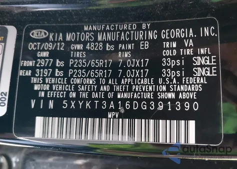 2013 Kia Sorento Lx из США, поврежденный, VIN 5XYKT3A16DG391390